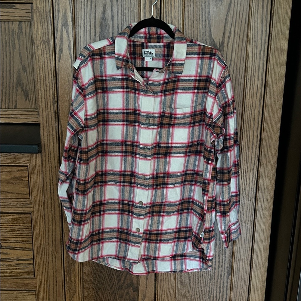 Eddie Bauer Plaid‎ Button Down Flannel Shirt Pink White